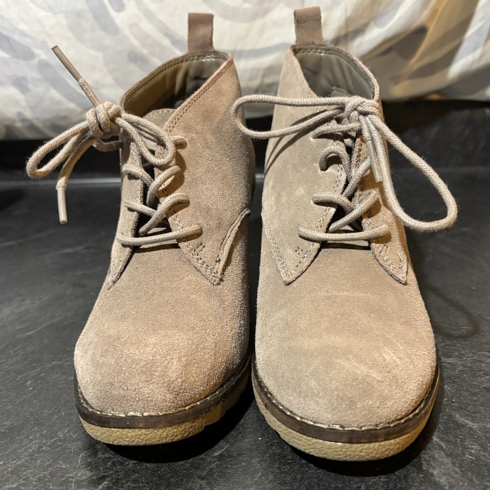 Sonoma Nadine Wedge Ankle Boots Suede Women Size 7.5 Taupe Casual Lace Up Kohl's